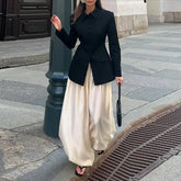 LIZAKOSHT  -  Casual Jackets Women Lapel Single Breasted Slim Waist Long Sleeves Coats Female 2025 Autumn Chic Fashion Solid Outwears Lady